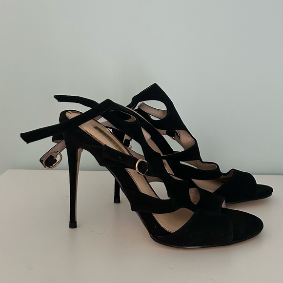 New Women's Black Suede Cutout Ankle-Strap Heels - Picture 2 of 5